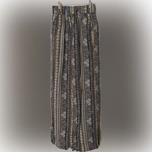 Elegant Brown and Blue Patterned Wide Leg Pants